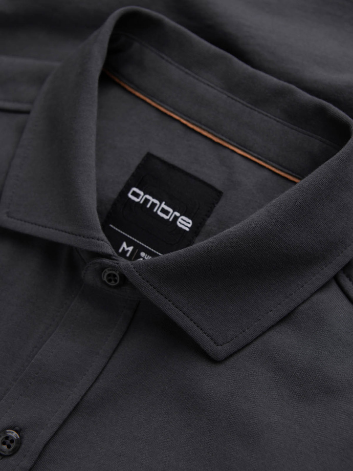 Vyriški medvilniniai trikotažiniai marškiniai REGULAR - grafitinės spalvos V6 OM-SHCS-0138