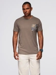Men's cotton t-shirt with printed pocket - dark olive V1 OM-TSPT-0227