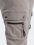 Pánske nohavice JOGGER s cargo vreckami na zips - tmavobéžové V2 OM-PAJO-0125