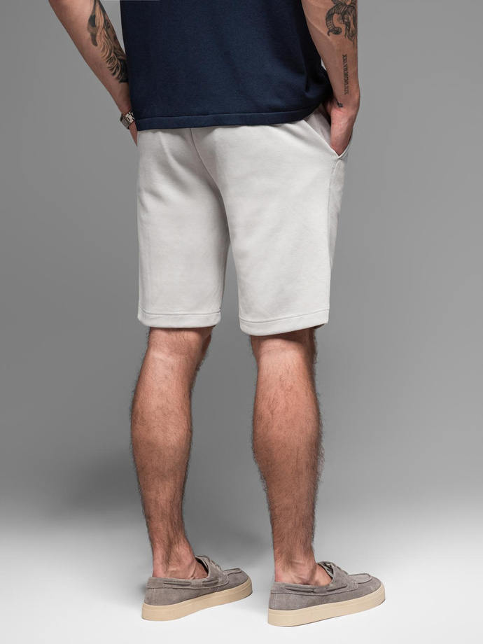 Pánské krátké šortky SLIM FIT z melanžového strukturovaného úpletu - světle šedé V5 OM-SRCS-0166