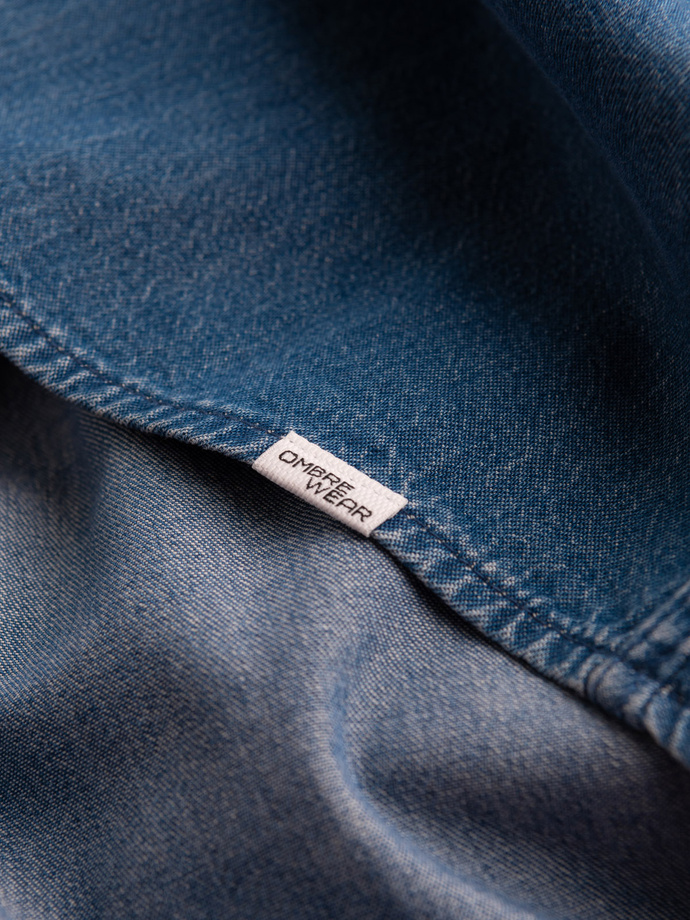 Cămașă bărbătească din denim cu buzunare și fermoar frontal - albastru V2 OM-SHDS-0115