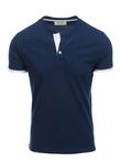 Men's collarless polo t-shirt - navy blue V4 S1381