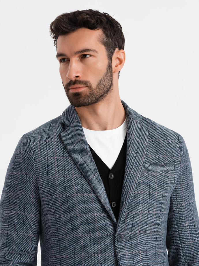 Men's jacquard blazer in delicate check - graphite V1 OM-BLZB-0119