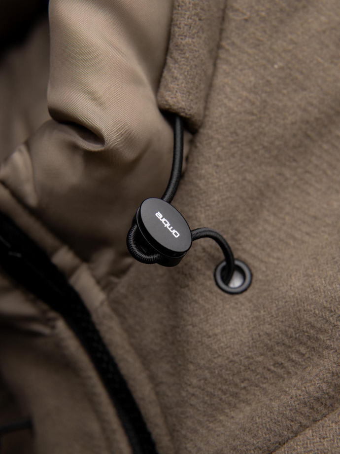 Palton parka din lână pentru bărbați cu glugă - kaki V2 OM-COWC-0132