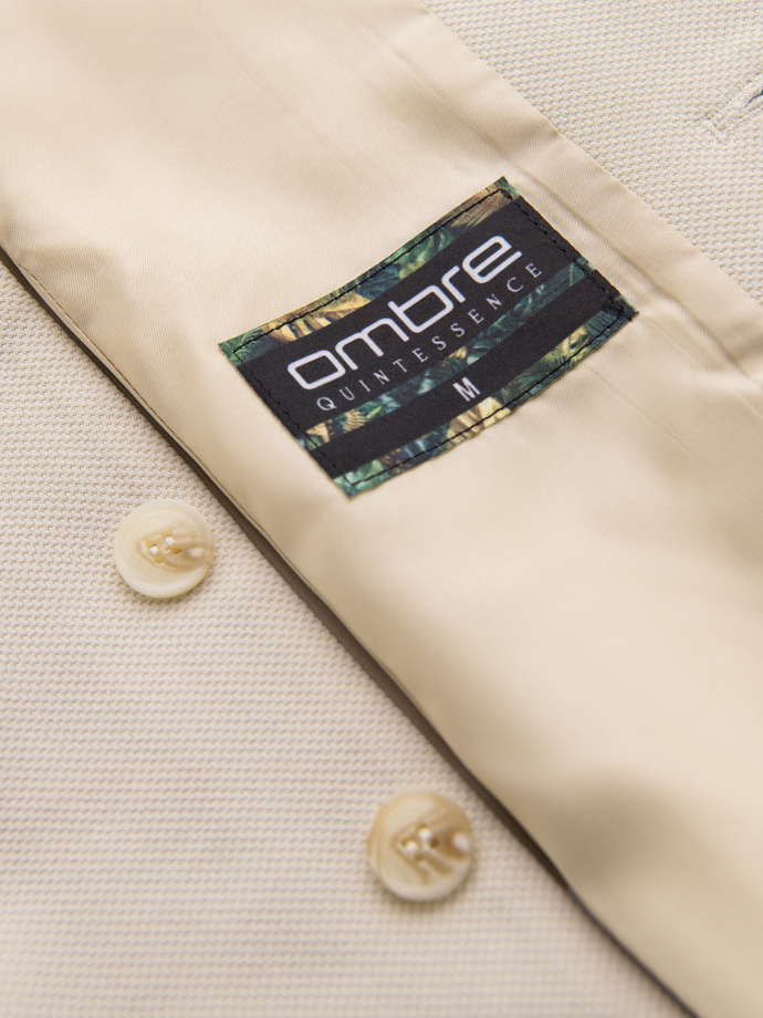 Fitted elegant men's vest with elastane and lapels - beige V2 OM-BLZV-0145