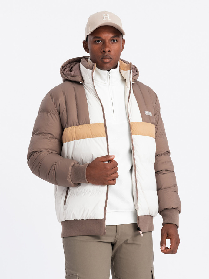 Colorful retro men's sports jacket - beige and white V2 OM-JALP-0175