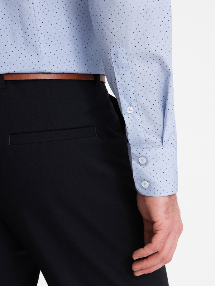 Pánská bavlněná košile REGULAR FIT s mikrovzorovým vzorem - světle modrá V2 OM-SHCS-0152