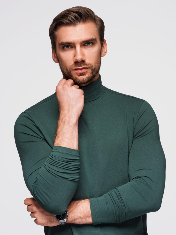 Men's plain turtleneck longsleeve - dark green V7 OM-OM-LSCL-0130