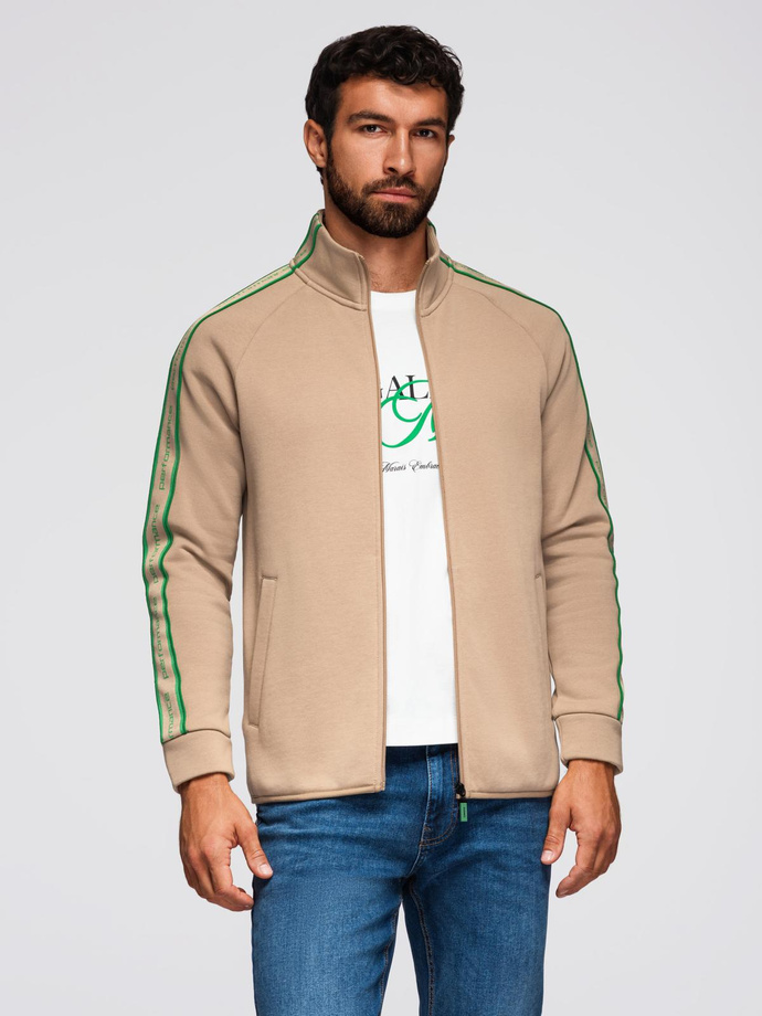 Pánská mikina s rozepínáním a vysokým límcem - hnědá V1 OM-SSZP-0224