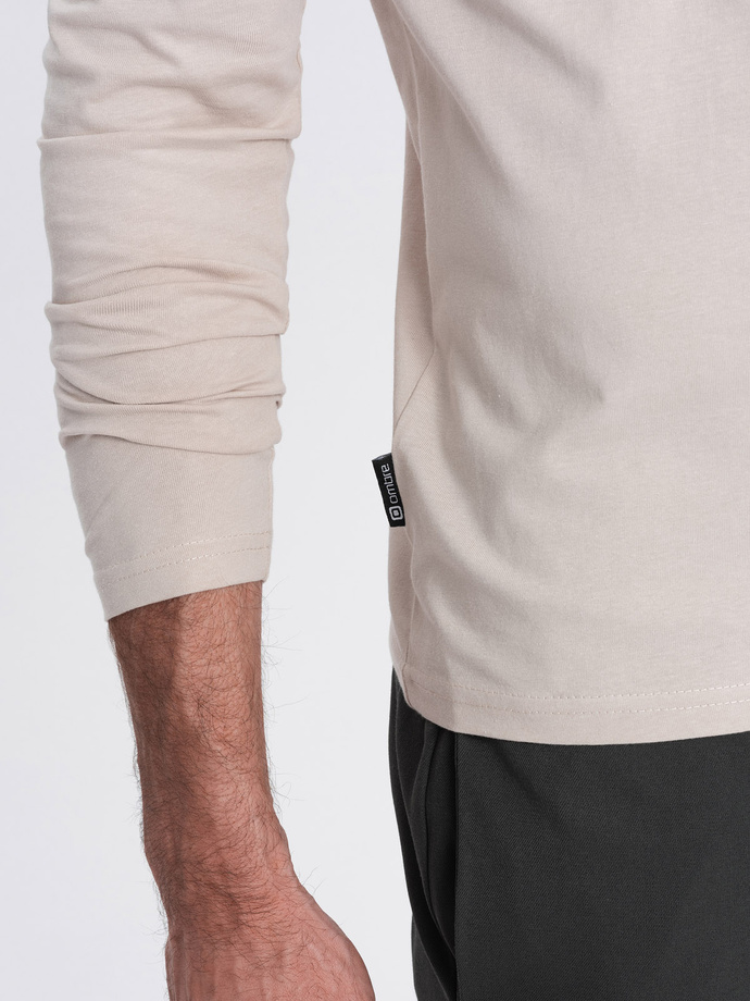 Mâneci lungi neimprimate pentru bărbați cu guler în V - bej deschis V1 OM-LSBL-0108