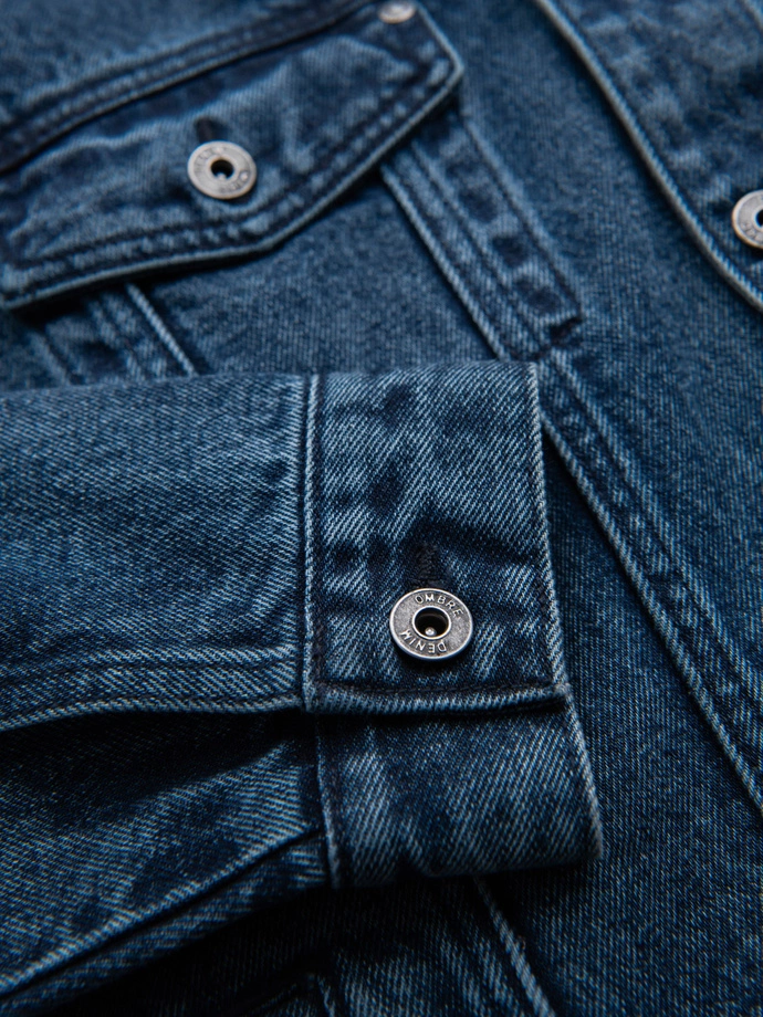 Jachetă bărbătească din denim katana cu washem - albastru V4 OM-JADJ-0219