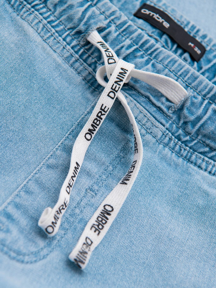 Pantaloni JOGGERS din denim cu efect de spălare pentru bărbați - albastru deschis V1 OM-PADJ-0267