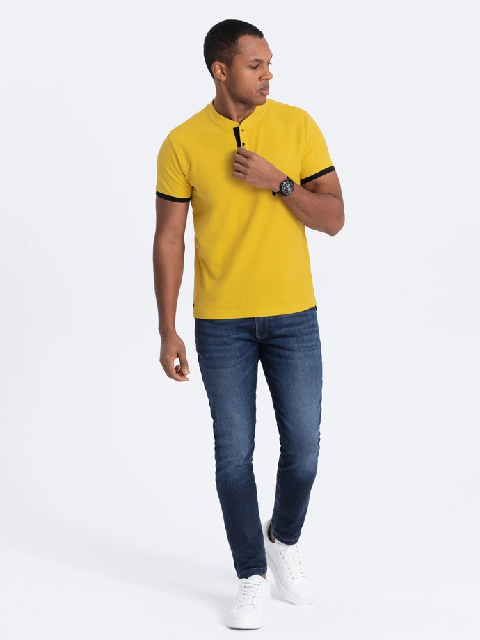Men's collarless polo shirt - yellow V9 OM-TSCT-0156