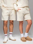 Unisex teplákové šortky s rebrovaným pásom - krémové V2 OU-SRBC-0101