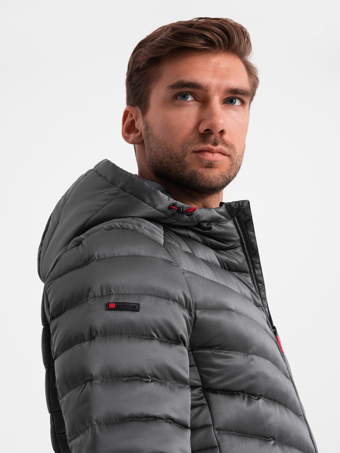 Lightly insulated quilted men's jacket with satin trim - graphite V14 OM-JALP-0180