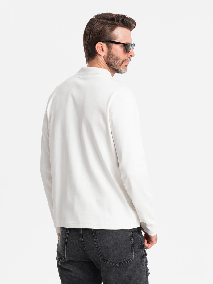 Men's polo longsleeve with zippered collar - white V1 OM-POLS-0130