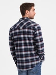 Cămașă bărbătească din flanelă cu carouri și buzunare - albastru marin și roșu V2 OM-SHCS-0149