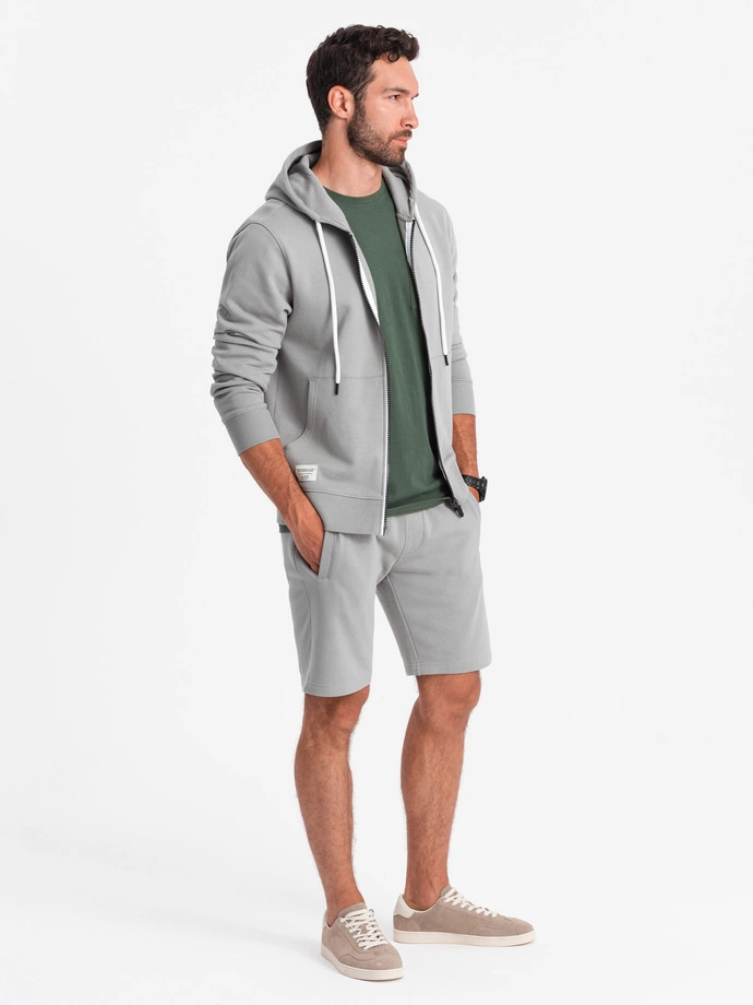 Men's sweatshirt set unbuttoned sweatshirt + shorts - gray V8 Z76