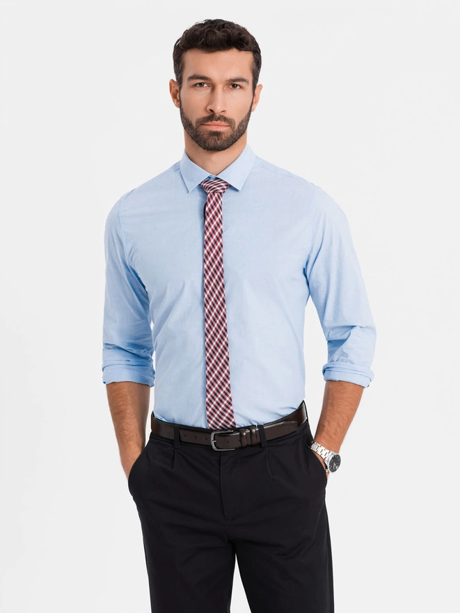 Cămașă clasică din bumbac REGULAR - albastru V1 OM-SHOS-0154