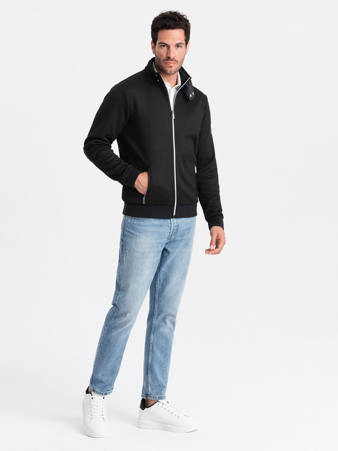 Jachetă pentru bărbați cu guler înalt și interior din fleece - negru V1 OM-JANP-0154