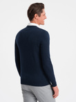 Men's sweater with a "v-neck" neckline with a shirt collar - navy blue V2 OM-SWSW-0102