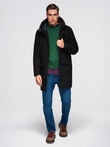 Men's parka coat with wool and hood - black V1 OM-COWC-0132