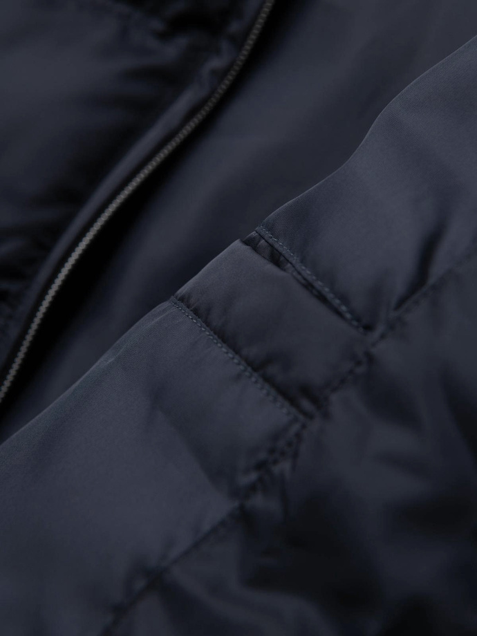 Men's quilted jacket with sheen and stand-up collar - dark blue V2 OM-JALP-0218