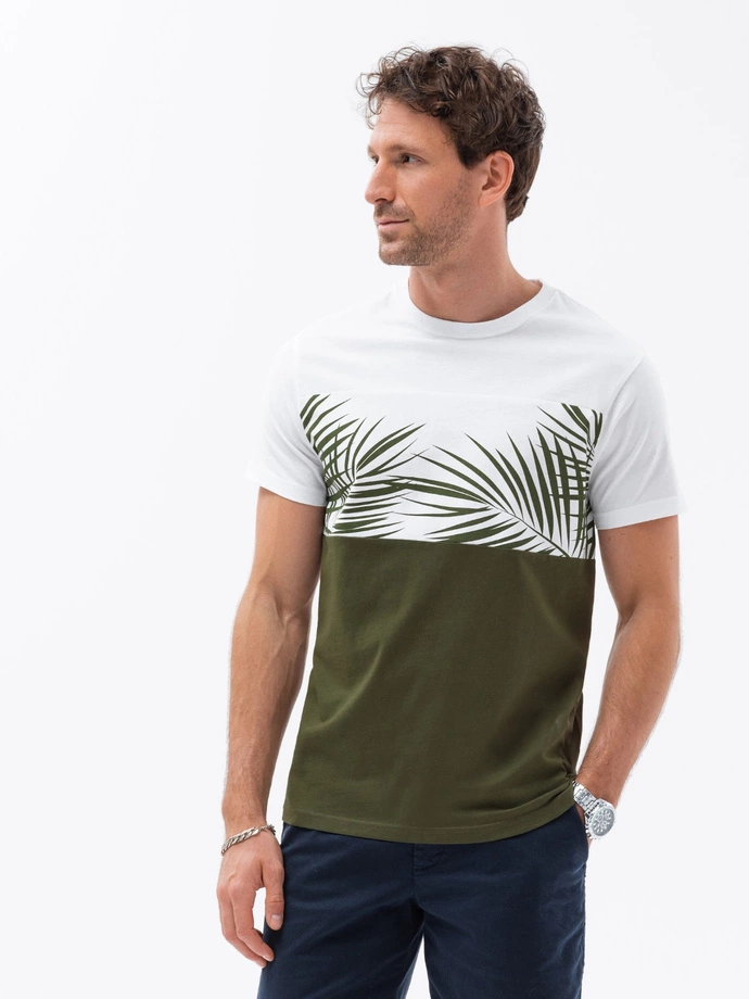 Men's printed t-shirt - khaki V2 S1641