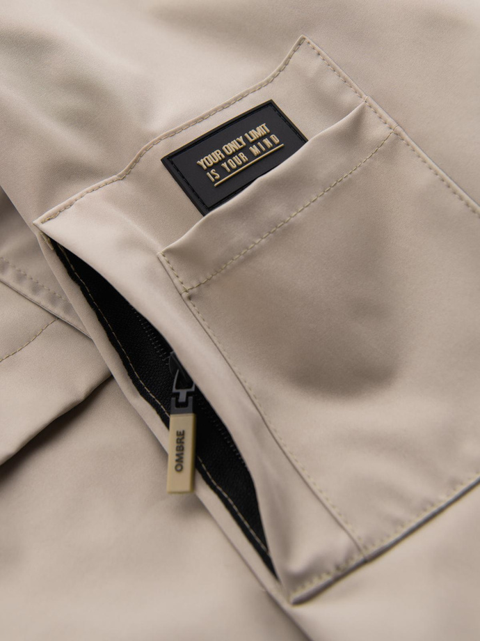 Functional men's transitional jacket with hood - beige V3 OM-JANP-0225