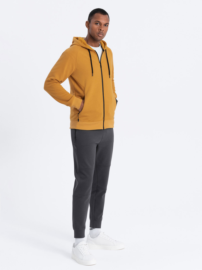 Men's unbuttoned hooded sweatshirt - mustard V7 OM-SSZP-0124