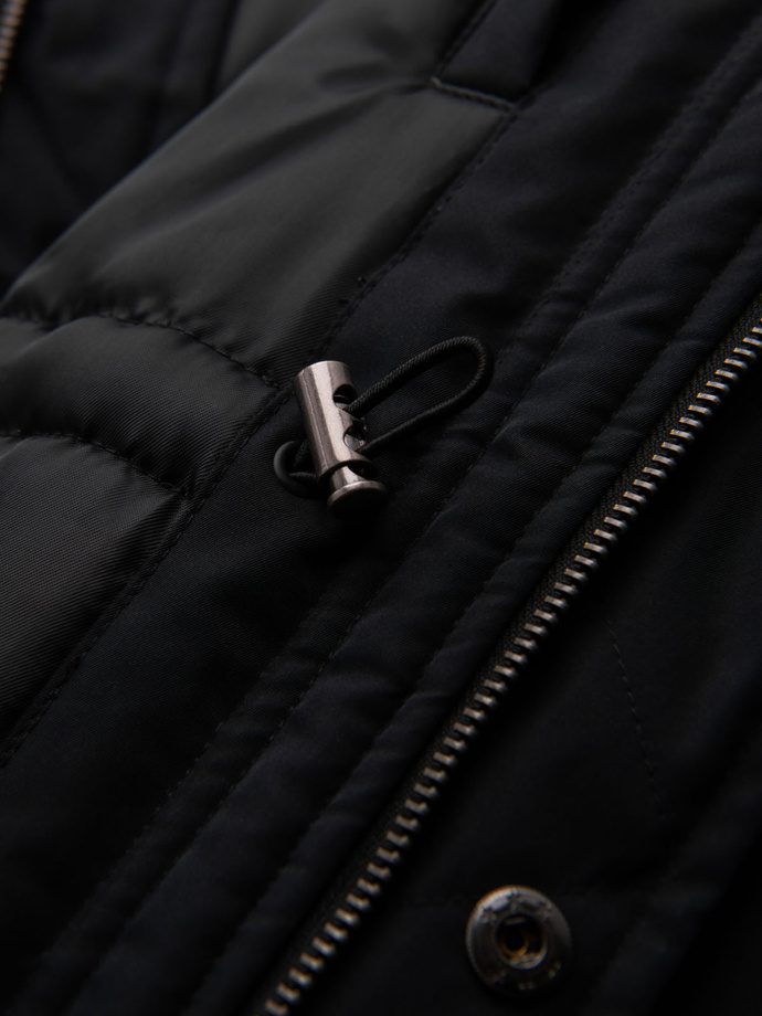 Jachetă parka Classic Long pentru bărbați - negru V6 OM-JAPJ-0313
