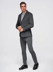 Men's SLIM knit jacket with subtle texture - graphite V1 OM-BLZB-0101