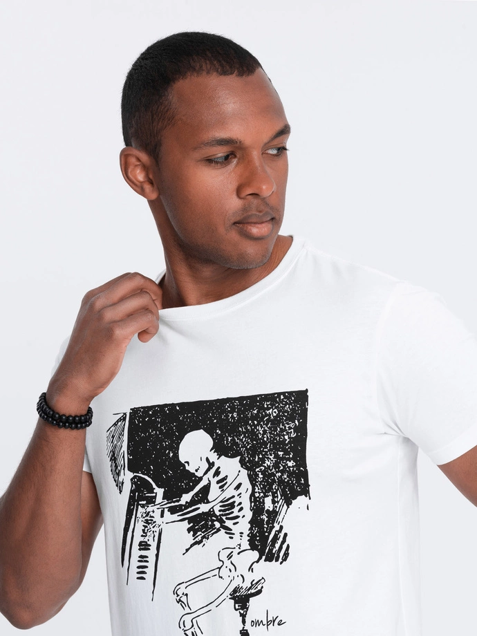 Men's printed cotton t-shirt - white V1 OM-TSPT-0159