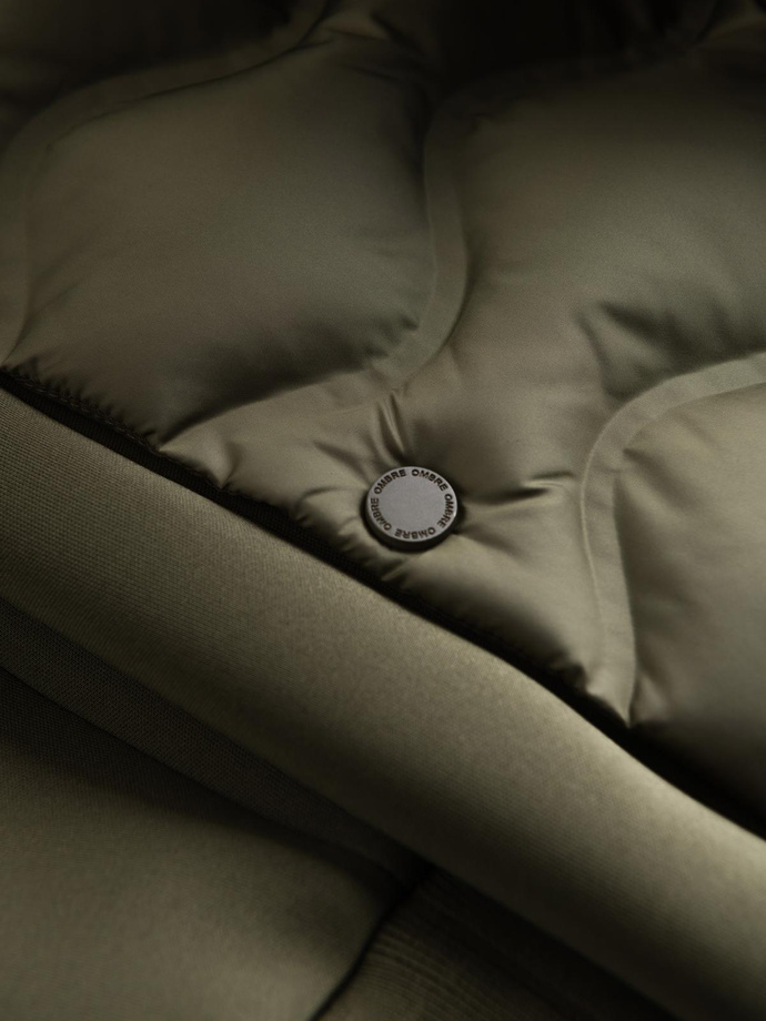 Pánska prešívaná bunda bomber - tmavo olivovo zelená V3 OM-JALP-0141