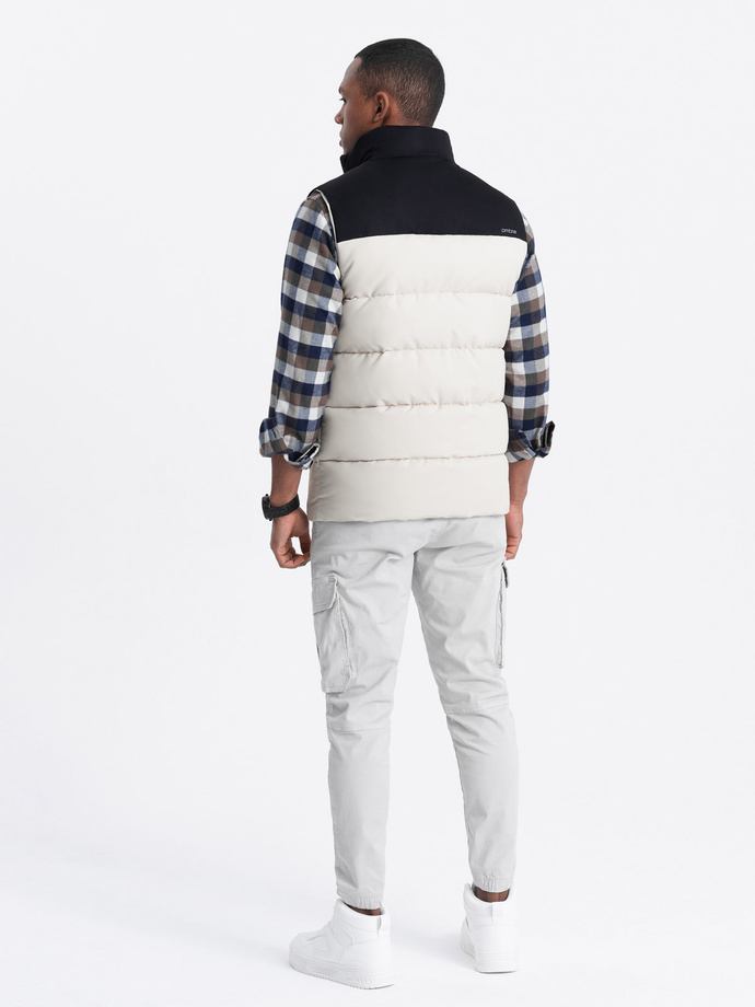 Men's contrast quilted sleeveless shirt - cream V1 OM-JAVJ-0161