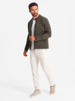 Men's BIKER jacket in structured fabric - dark olive green V1 OM-JANP-0138
