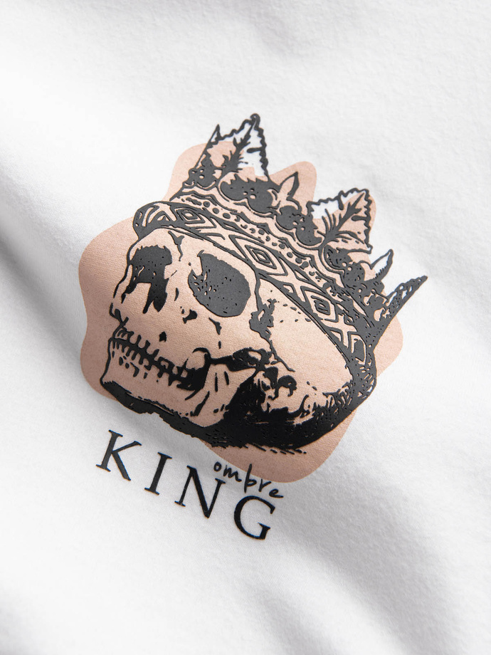 Vyriški medvilniniai marškinėliai su spauda ant krūtinės - balti V3 OM-TSPT-0167