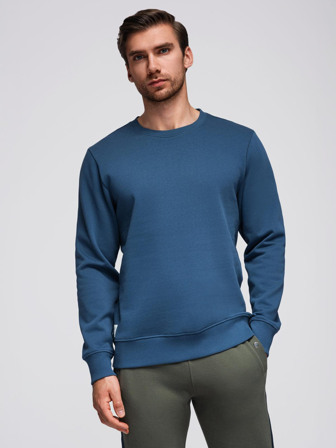 Men's BASIC sweatshirt with round neckline - navy blue V4 OM-SSBN-0175