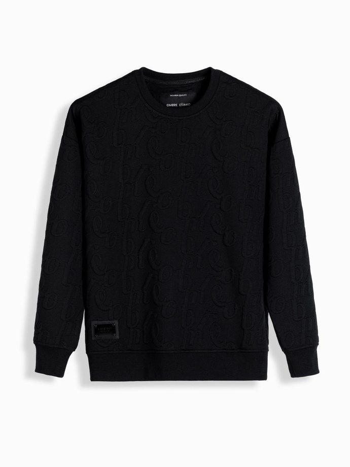 Pánska mikina RELAXED FIT s vyrazeným nápisom - čierna V1 OM-SSNZ-0164