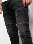 Men's marbled JOGGERS pants with decorative stitching - black V2 OM-PADJ-0111