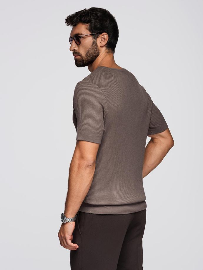 Men's knitted t-shirt with buttons at the neckline - ash V4 OM-TSCT-0254