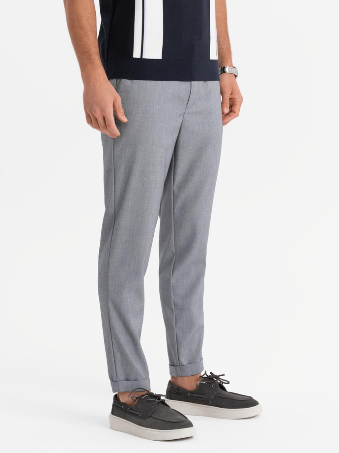 Pánske chino nohavice REGULAR FIT s elastickým pásom - sivé V2 OM-PACP-0157