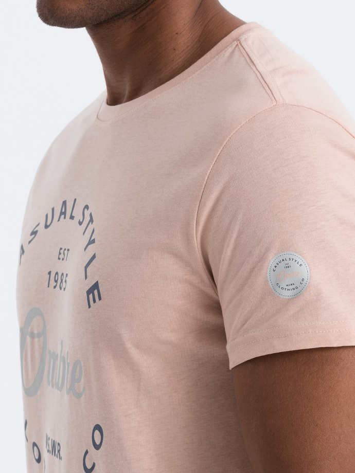 Tricou bărbătesc din bumbac imprimat - roz deschis V3 S1752