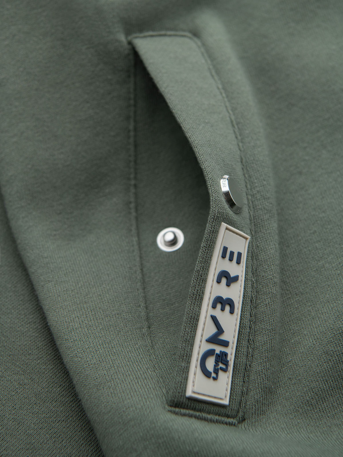 Men's sweatshirt with high collar and stripes - olive V2 OM-SSZP-0219