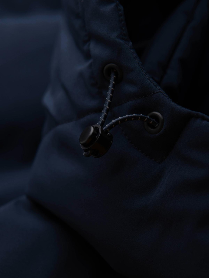 Men's winter jacket with detachable hood made of waterproof material - navy blue V1 OM-JAHP-0306