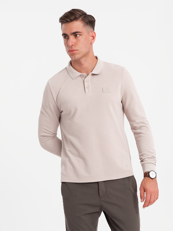 Men's structured polo longsleeve with patch - ash V3 OM-POLS-0131