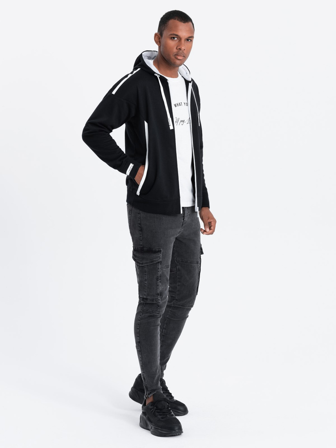 Men's unbuttoned hooded sweatshirt - black V2 OM-SSZP-22FW-006