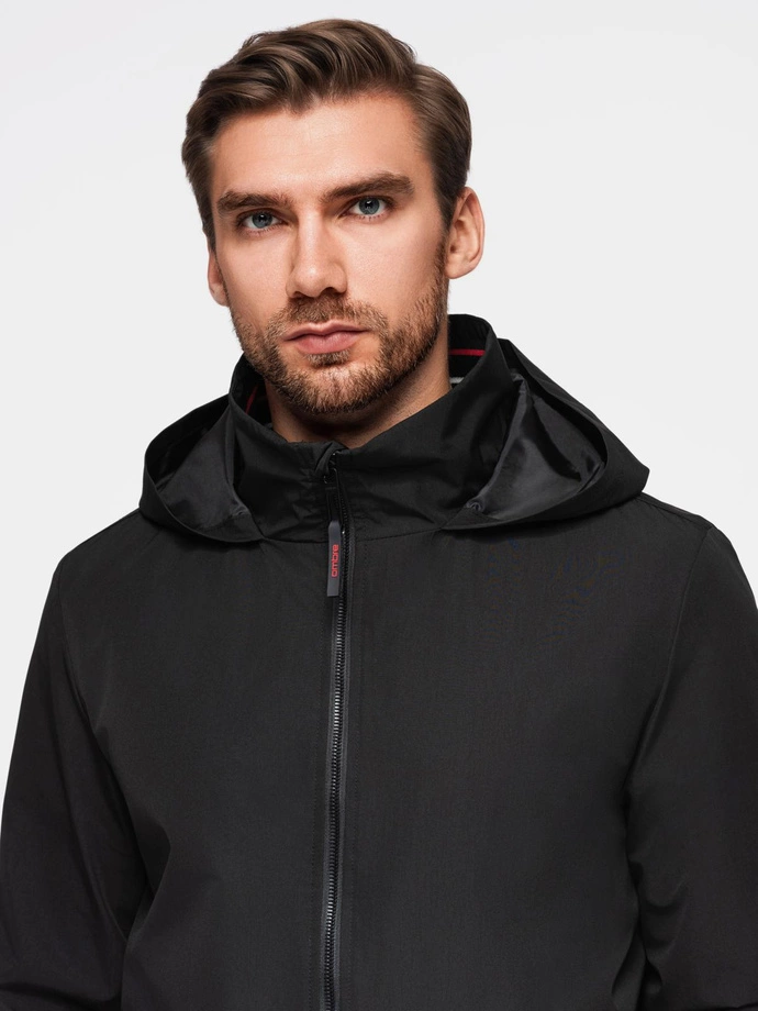 Men's jacket with hood and high collar - black V1 OM-JANP-0222