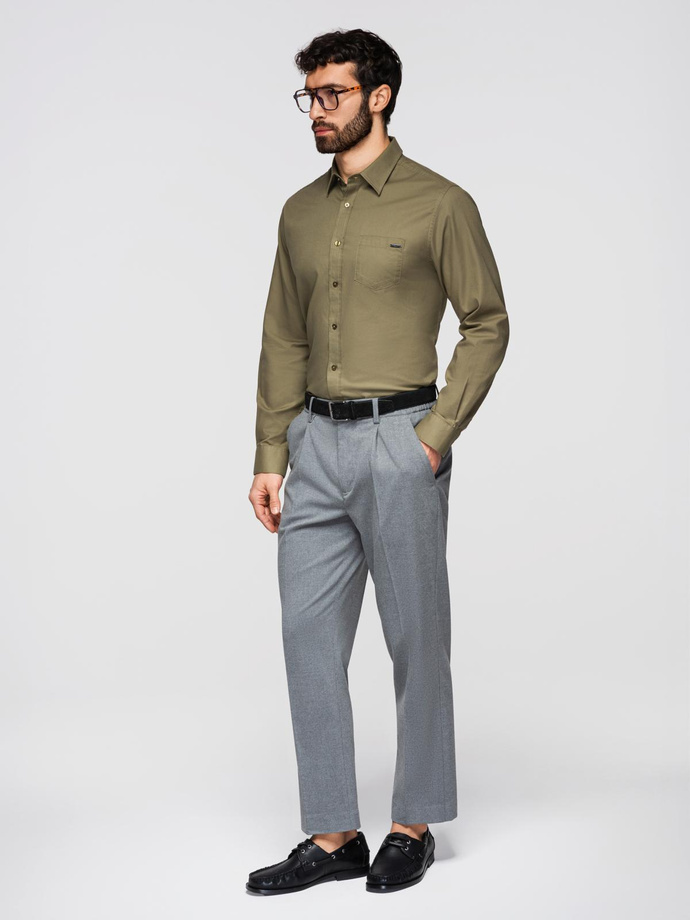 Men's REGULAR FIT shirt with pocket - gray V1 OM-SHCS-0148