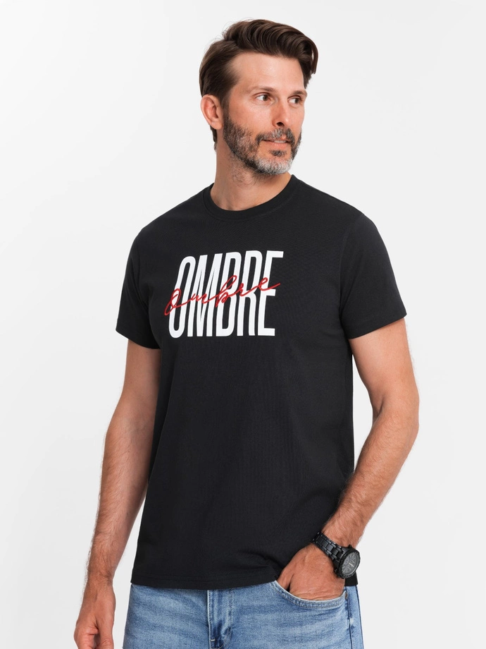 Tricou din bumbac cu logo dublu pentru bărbați - negru V2 OM-TSPT-0210